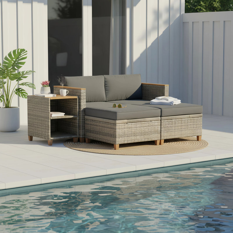 Artique 5 Piece Rattan Sofa Seating Group with Cushions, Dark Brown/Beige