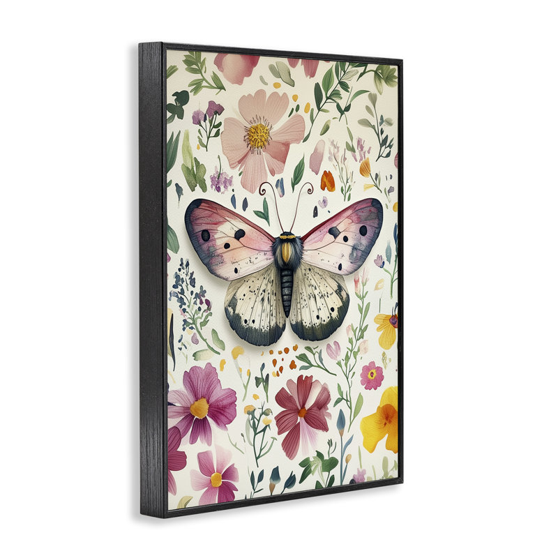 «Botanical Butterfly & Herbs», estampe numérique, design par The Dutch Lady, H 18 po x l 12 po, Giclée encadrée noir minuit