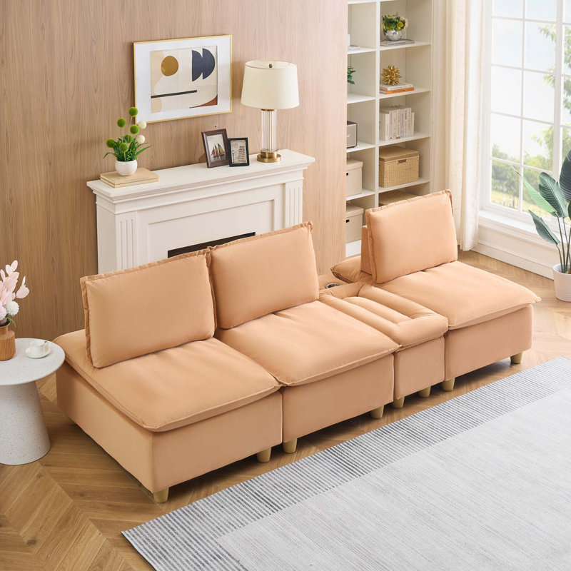 Comfortable Three-Seater Sofa with Storage and Adjustable Backrest for Relaxation, Light Brown