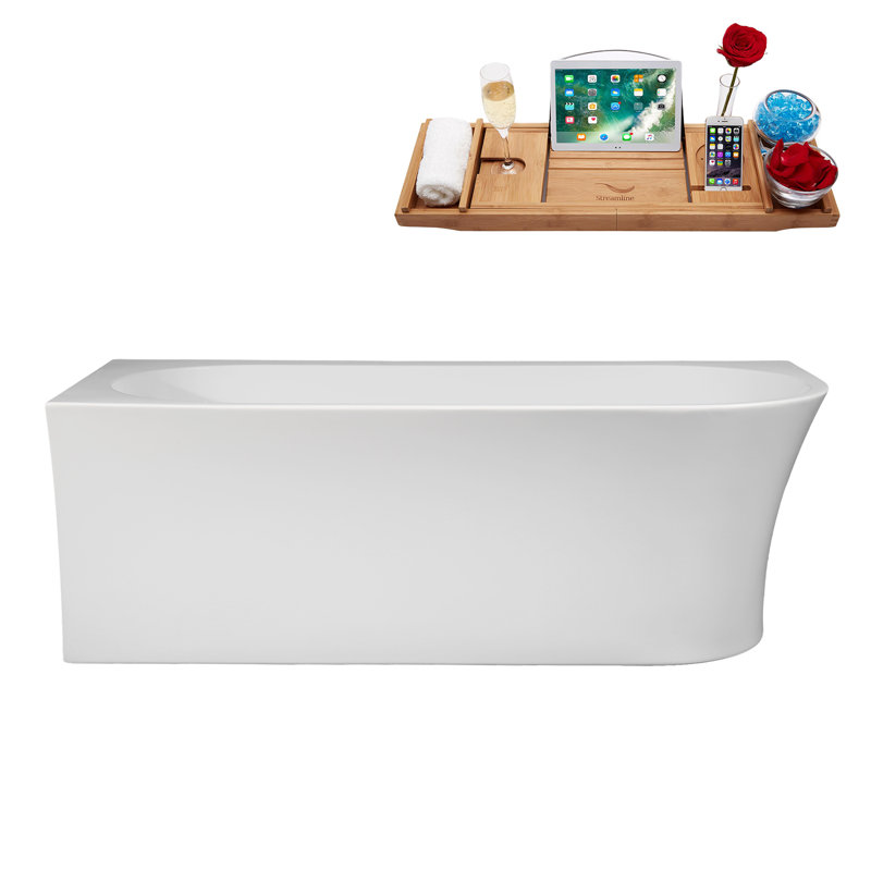 67" Streamline Soaking Freestanding Tub and Tray With Internal Drain, Brushed Nickel
