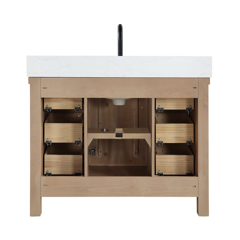 Ensemble de meuble-lavabo simple 42 po avec miroir Javier, Brun antique