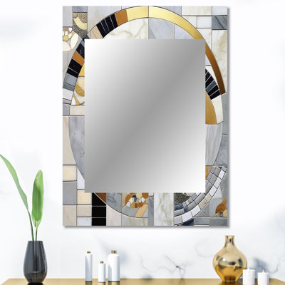 Gris et jaune mosaïque IV - miroir de formes abstraites, miroir mural moderne unique, art imprimé en métal