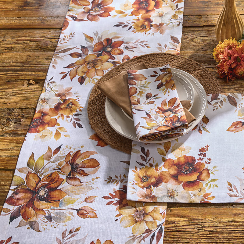  Chemin de table rustique 15 po x 72 po Rustic Blooms, Floral, L 72 po x l 15 po, Orange