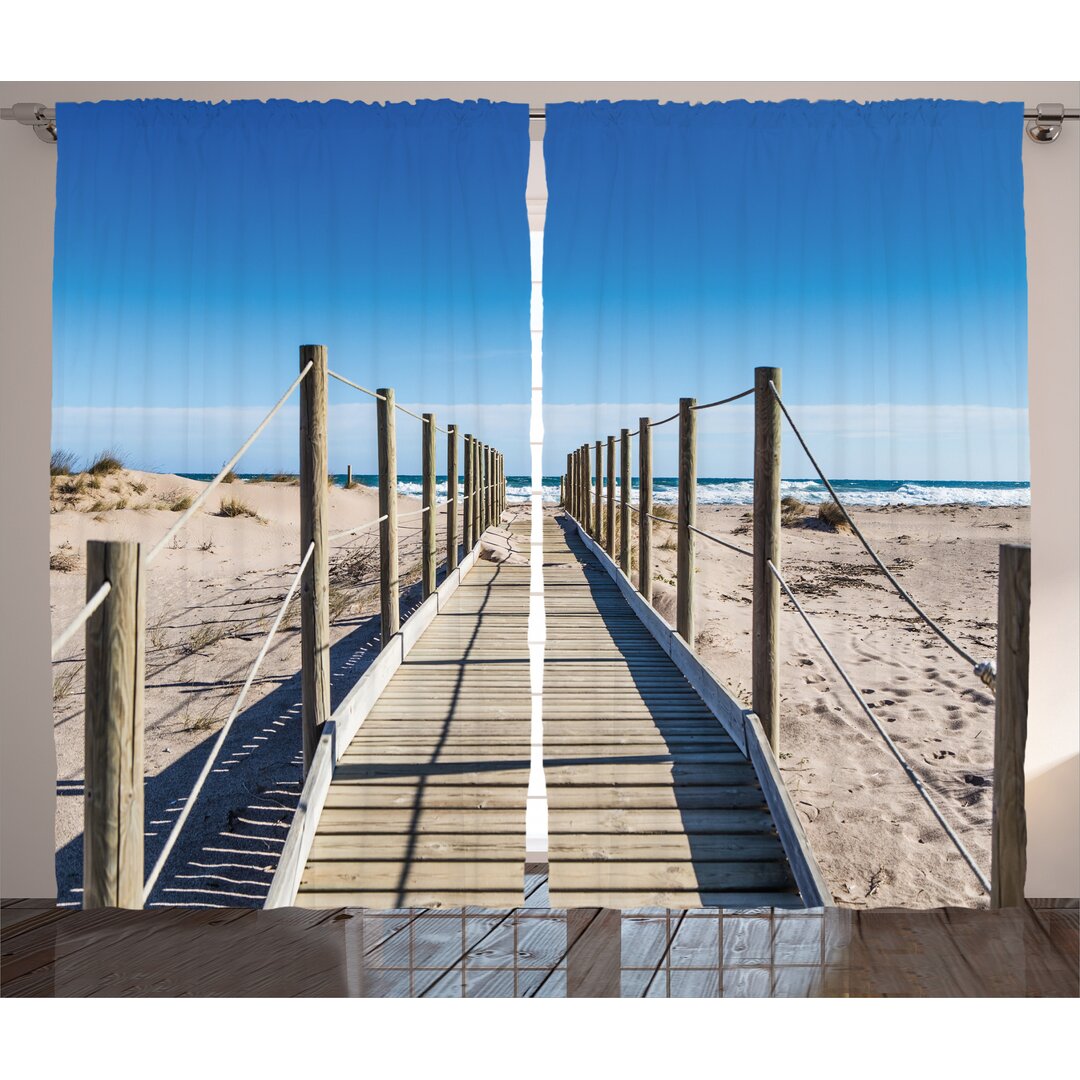 Rustikaler Vorhang, Mittelmeer-Himmel, Strand, Creme Blau