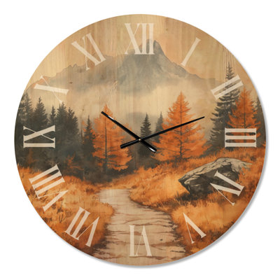 Oversized Nature Wood Wall Clock – Autumn Hike in Mountain Forest Trail