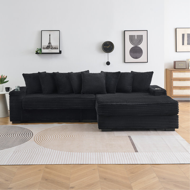 Canapé en velours côtelé, accoudoir avec porte-gobelet et fonction de rangement, fauteuil inclinable à gauche et à droite, convient au salon, à la chambre à coucher et au salon
