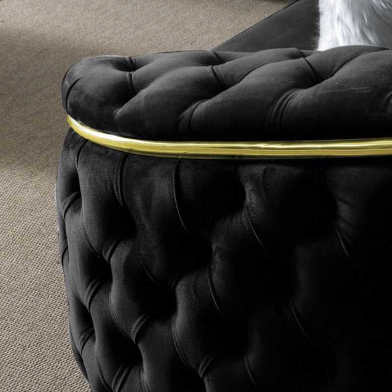 Gonda Velvet Rolled Arm Sofa, 31" H x 84" W x 36" D , Black 