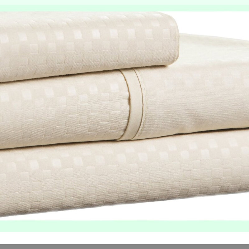 Checkered Microfiber Bedding Set - 3 Piece Embossed Sheet Set with Deep Pocket Fitted Sheet, Flat Sheet, and Pillowcase for Twin Size Bed