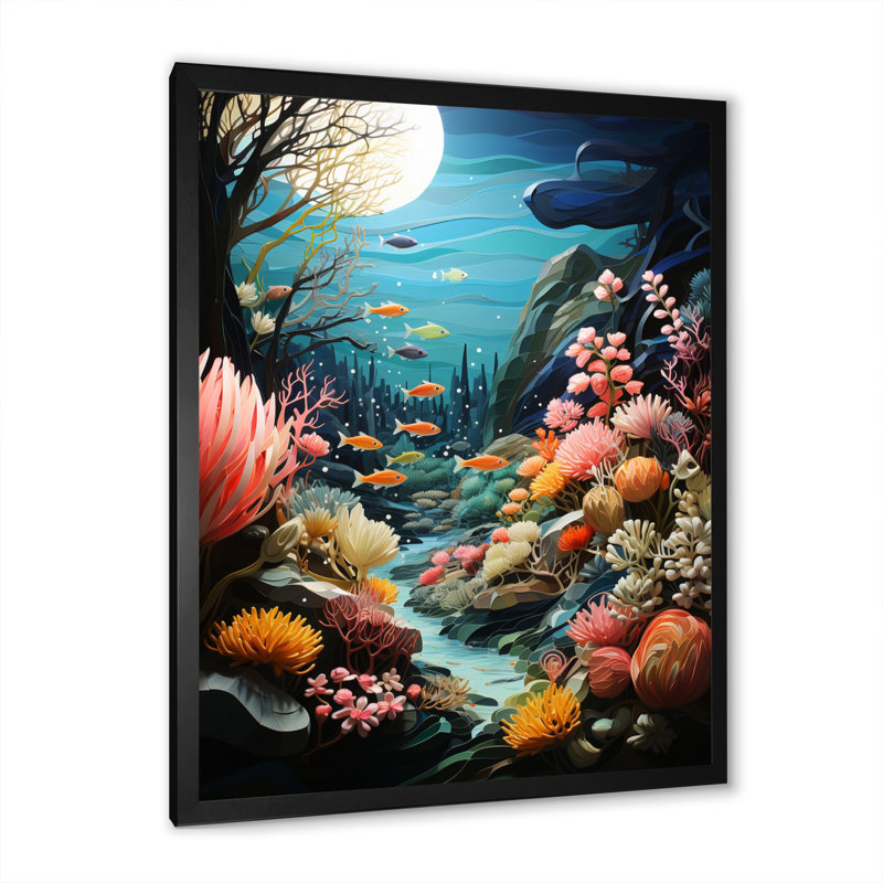 «Aquariums Aquatic Pastoral Patchwork I», Cadre d'angle fermé noir, H 20 po x l 12 po x P 1 po