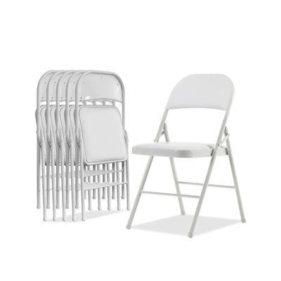  Padded Folding Chair Set of 6, Cushioned Banquet Chairs for Events and Home, White