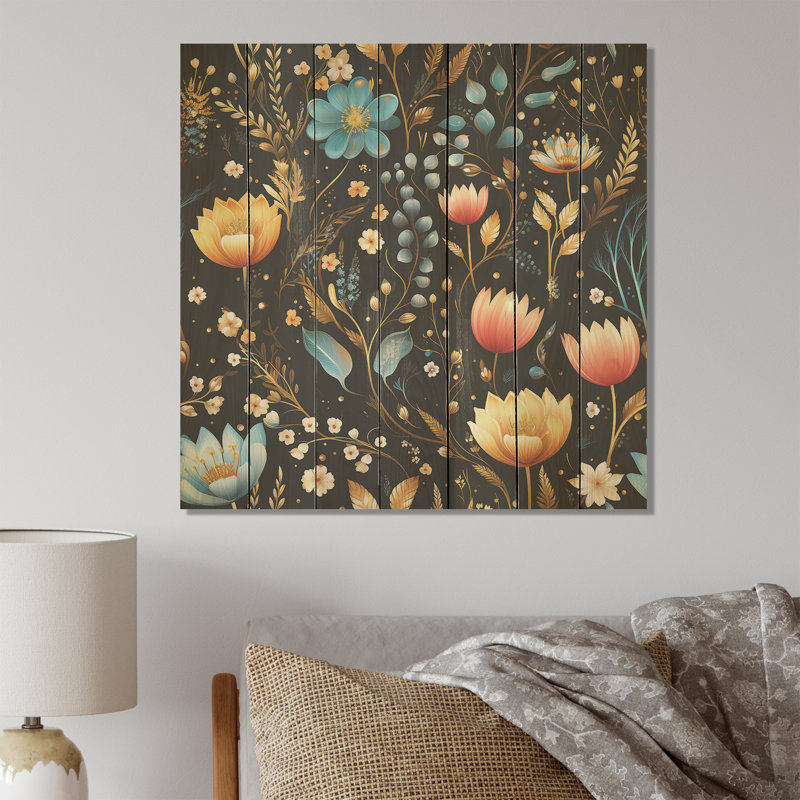 Cristal fleuri motif floral III - imprimé floral sur bois, H 15 po x l 15 po