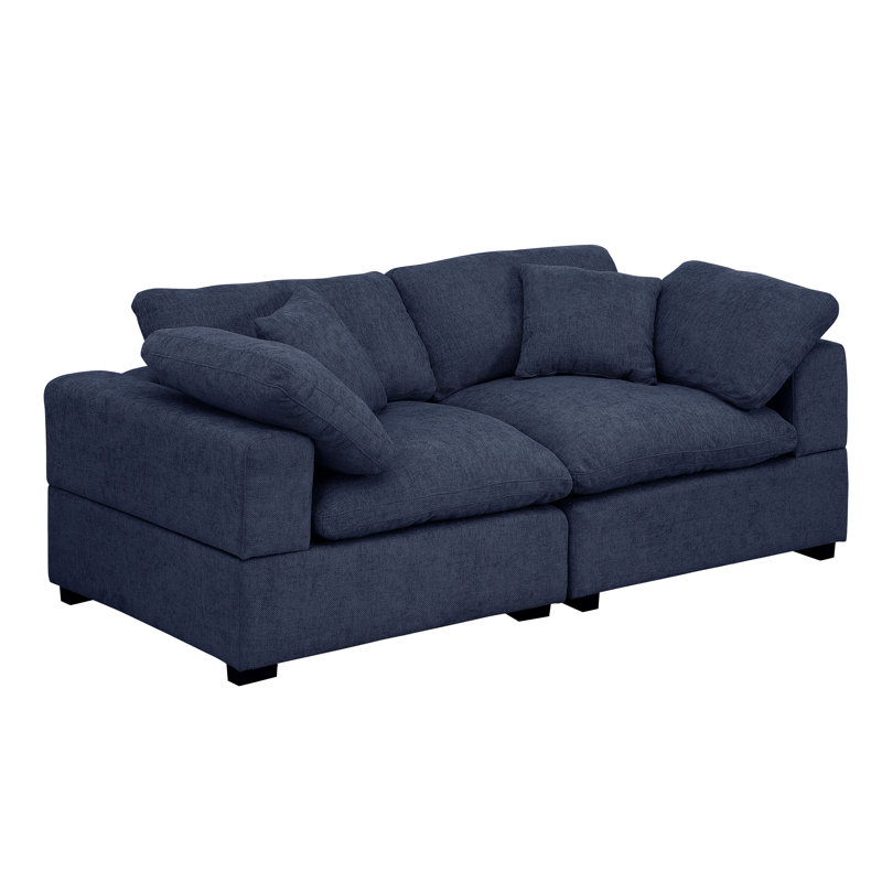 Modern Fabric Cloud Loveseat Sofa With Deep Seat, Wide Armrest, Removable Cover, Dark Blue