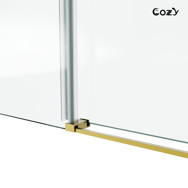 62-67" W X 60" H Frameless Single Sliding Shower Tub Door with 3/8" (10mm) Clear Tempered Glass, Shatter-Resistant Film & Installation Hole Locator - Round Top Rail