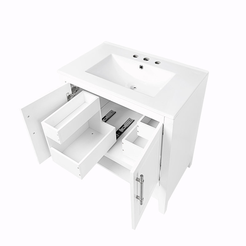 Yerger 30'' Single Bathroom Vanity with Solid + Manufactured Wood Top, White