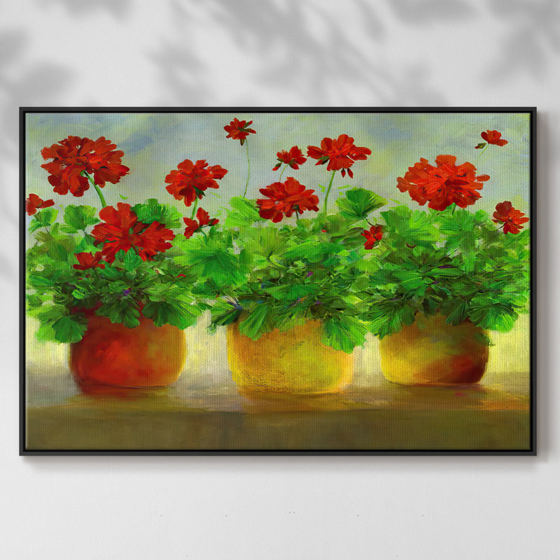 Geraniums III, reproduction d'art sur toile, H 27 po x l 41 po x P 2 po, Cadre noir