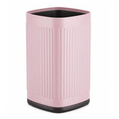 Metal Smal Bathroom Trash Can, 2.6 G/ 10 L, Waste Basket, Pink | Metal Casing, Waterproof, Sturdy and Drop-resistant, Open-Top, Non-Slip Base, for Bedroom, Living Room, Office, Bathroom