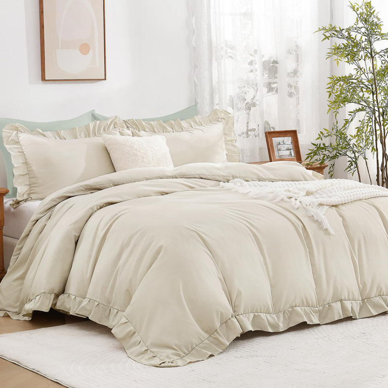 Housse de couette Andency Beige Ruffle, Simple (66 x 90 po), Beige
