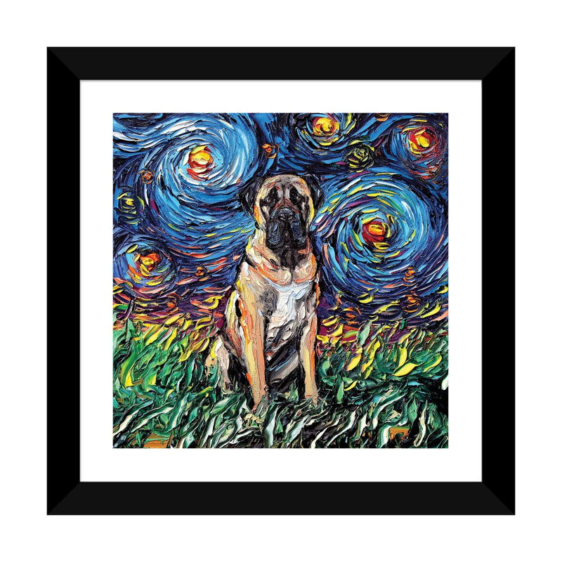 « Fawn Mastiff Night » par aja Trèves, reproduction d’art, H 24 po x l 24 po x p 1 po, Papier encadré noir, Blanc