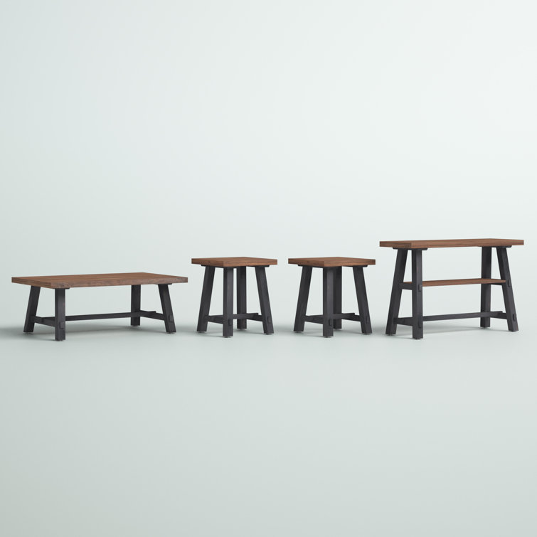 Ensemble de tables basses 4 pièces en bois massif industriel 48 po avec console de télévision et 2 tables d'appoint Adam
