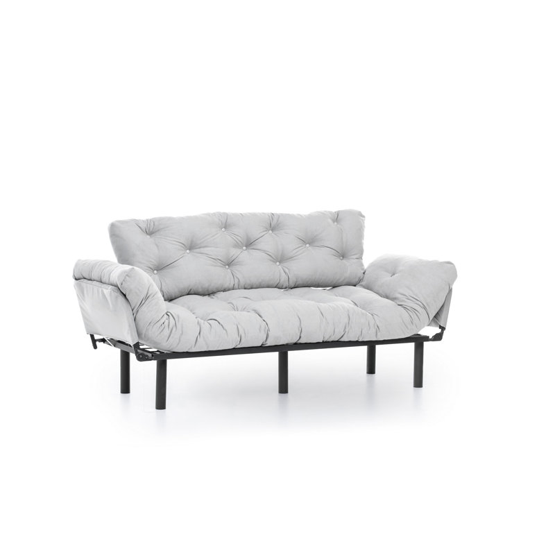 3-Seat Sofa-Bed, Modern Grey Fabric, 72.8 x 33.5 x 27.6 inches | 100% Metal Frame, 24 DNS Foam Cushioning | 5-Levels Adjustable Arms, Max Weight Capacity 661 lbs | Stylish & Functional Design for Living Room & Guest Room