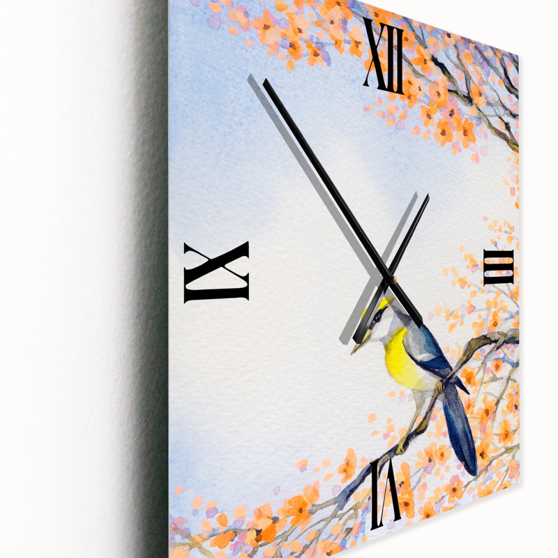 Horloge murale oiseau sur une branche en fleurs II, Moyen