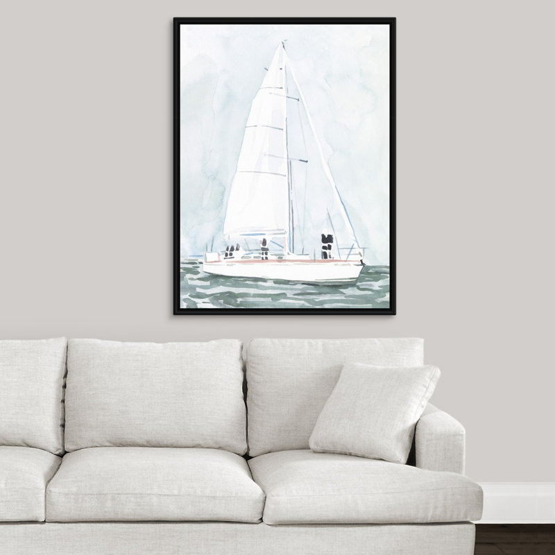 « mou voilier iii », peinture sur toile, Cadre flottant noir, H 17,7 po x l 13,7 po x P 1,75 po