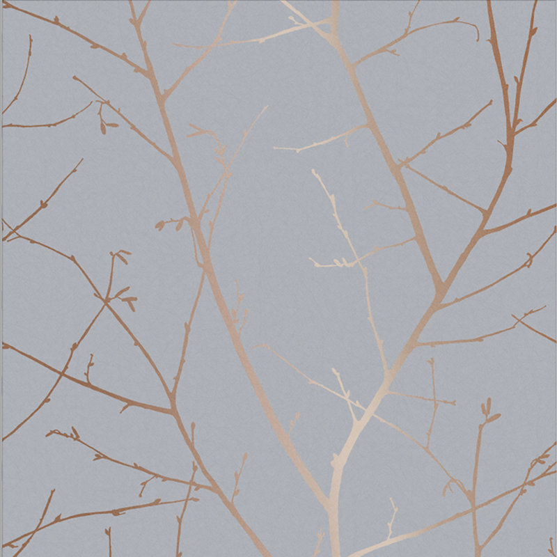 Floral Metallic Wallpaper Double Roll, Gray/Rose Gold