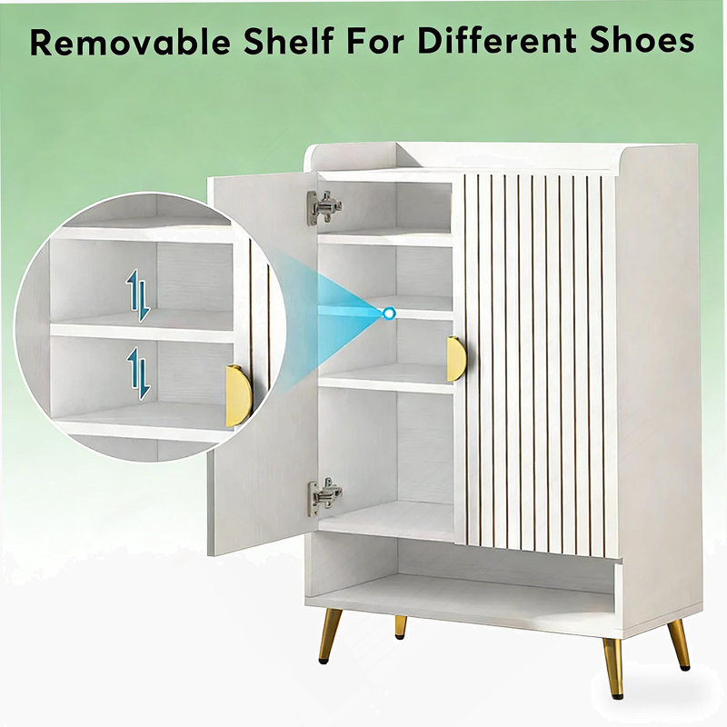 Spacious Shoe Storage Organizer,Modern Style Shoe Cabinet, Gold/White