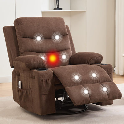 Fauteuil inclinable manuel surdimensionné de 37,6 po avec massage et chaleur, fauteuil à bascule pivotant en lin avec porte-gobelet