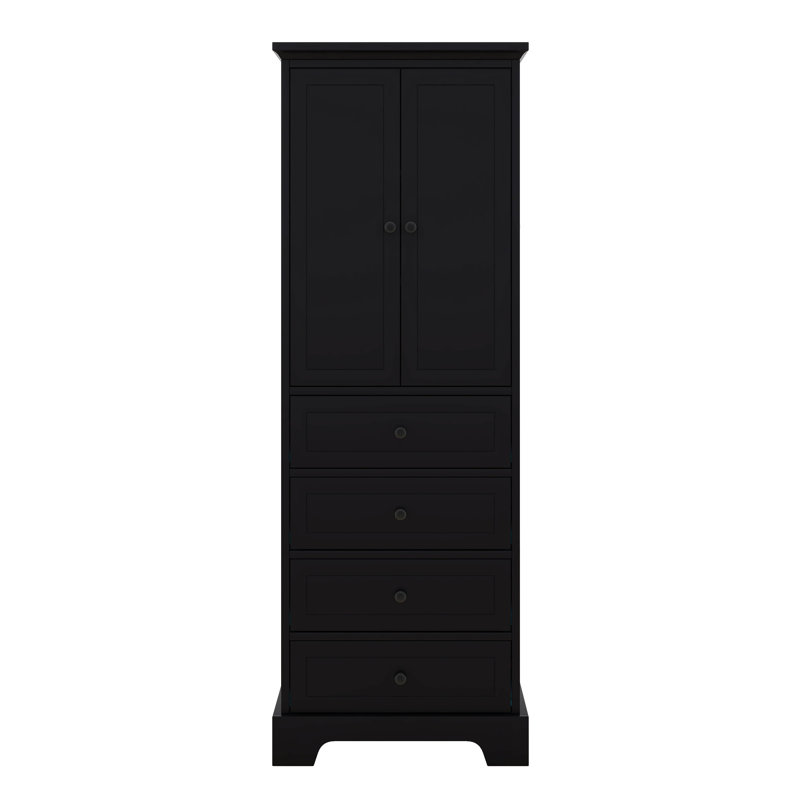 Armoire de rangement autoportante avec 2 portes / tablette réglable / 4 tiroirs, armoire de plancher de salle de bain, panneau de fibres à densité moyenne avec finition peinte