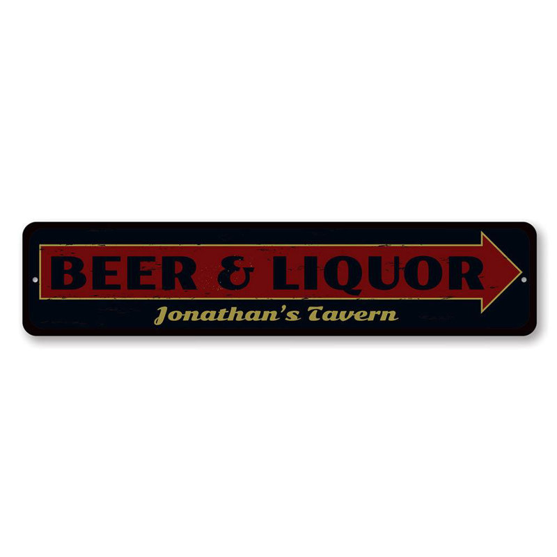 Enseigne en métal Beer & Liquor, H 4 po x l 18 po x P 0,04 po
