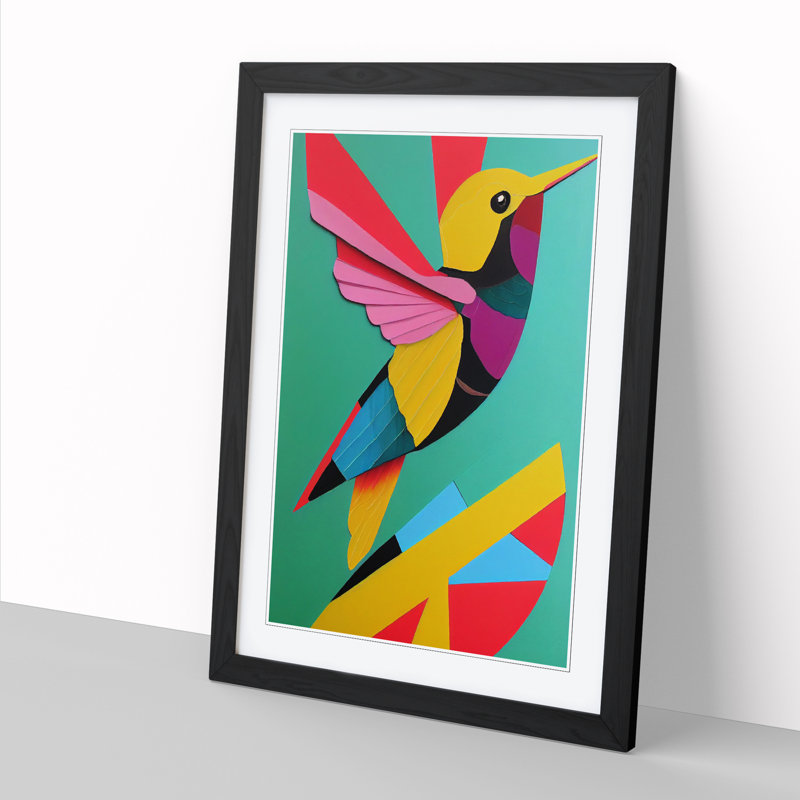 Adarrius Hummingbird Patchwork - Single Picture Frame Print, 64cm H x 46cm W x 2cm D, Black