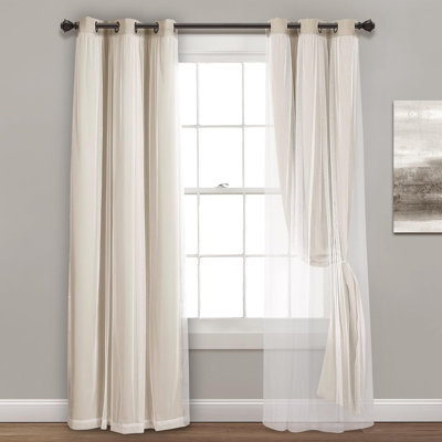 Chiffon Loop Curtains With Heat-Insulating And Light-Blocking Lining, Curtain Fabric, Pair, 38 Inches Wide X 84 Inches Long, Wheat-Colored - Curtains With Chiffon Covering, Elegant Bedroom Light-Blocking Curtains