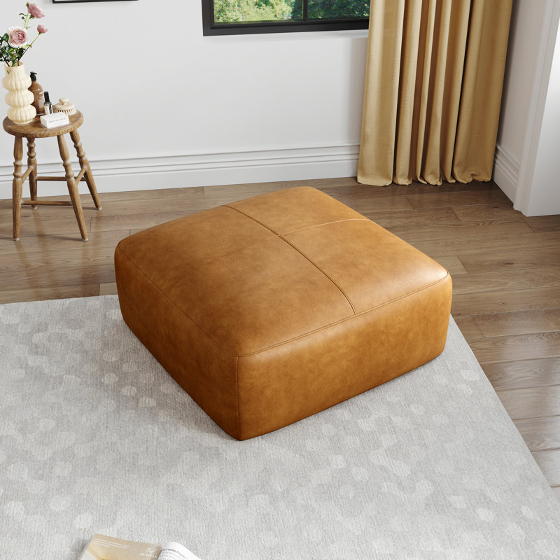 Hustle Square Top-Grain Genuine Italian Leather Ottoman, Brown