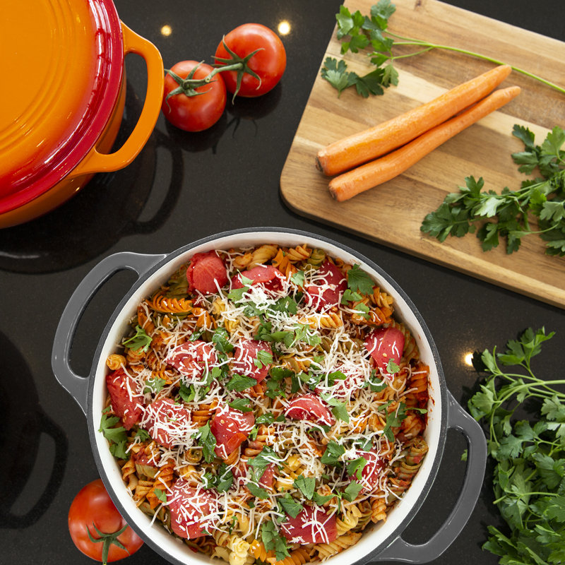 Enameled Red Cast Iron 6 Quart Dutch Oven with Dual Handles