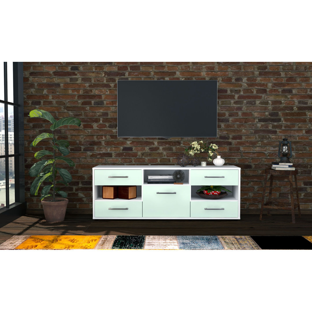 TV-Ständer Natiley, Farbe: Mint/Weiß, Freistehend/Metallgriffe, Größe: 92x49x35 cm