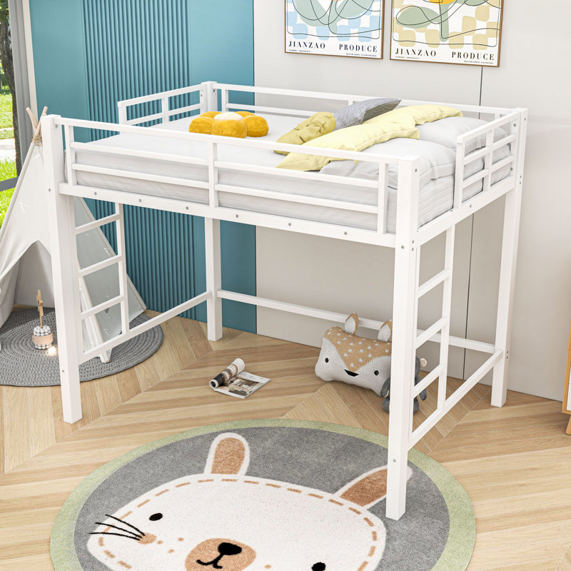 Classic Metal Loft Bed with Dual-Side Ladders, Full