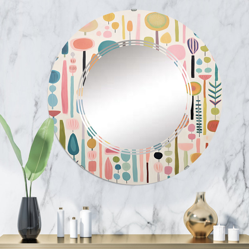 Cas - Miroir mural rond Mid-Century, 32 po x 32 po