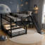 Lit superposé simple au-dessus d'un grand lit en forme de L avec lit mezzanine simple, lit superposé triple en métal avec glissade et ports USB-1704031596