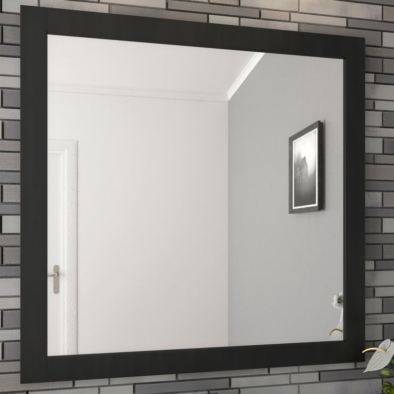 Miroir de salle de bain Akhari, 30 po x 30 po, Noir mat doux
