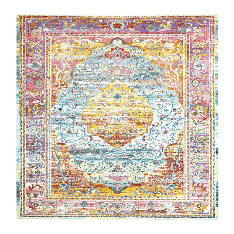 Folmar Abstract Indoor Rug, Square 8', Pink/Orange/Blue