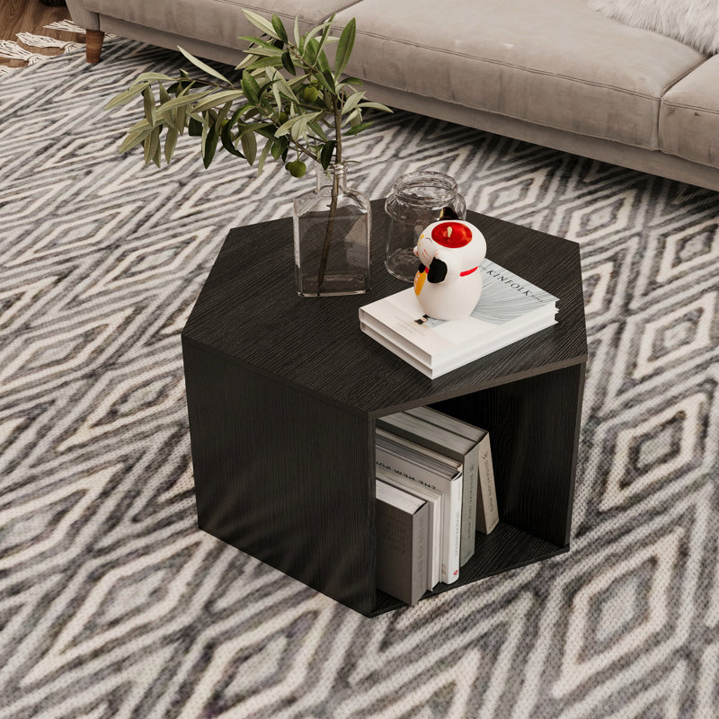 Hexagonal Coffee Table Side Table Nightstand, Black Brown