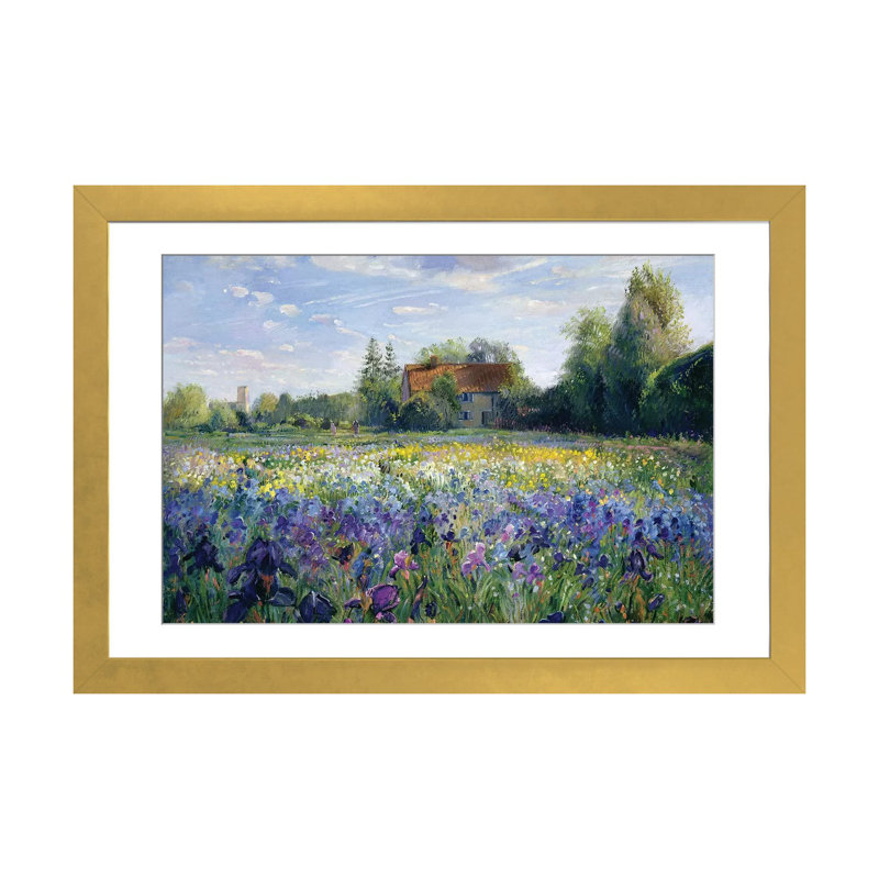 «Evening At The Iris Field» encadré sur papier par Timothy Easton, H 24 po x l 32 po x P 1 po, Encadrement doré
