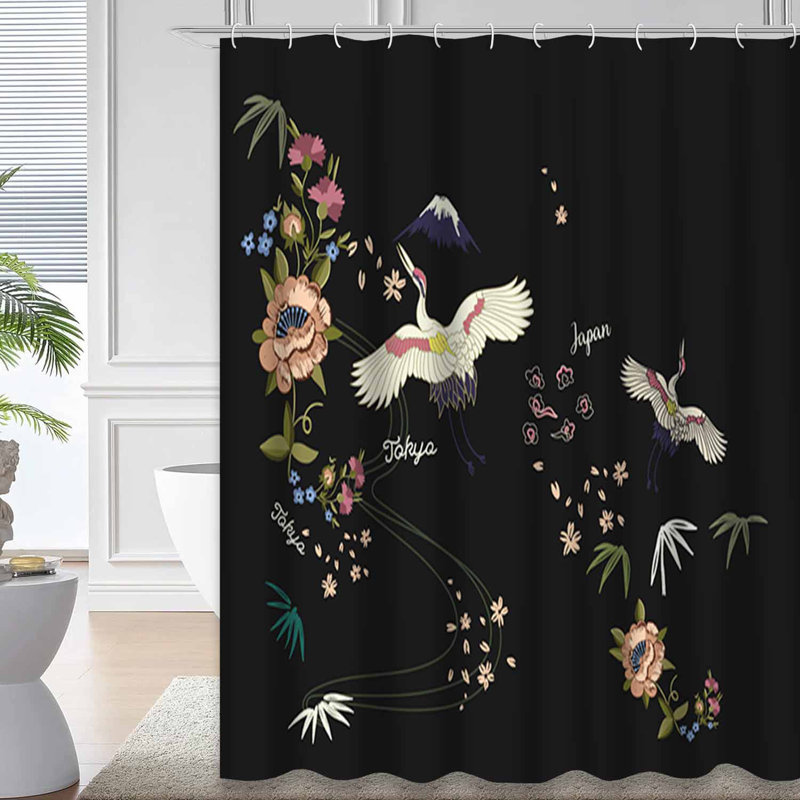 Rideau de douche imperméable à motif floral avec 12 crochets, L 72 po x l 78 po
