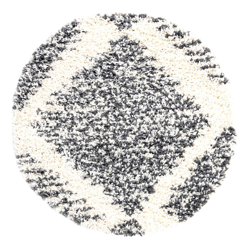Tapis gris / blanc Rodney, Rond 3 pi 3 po