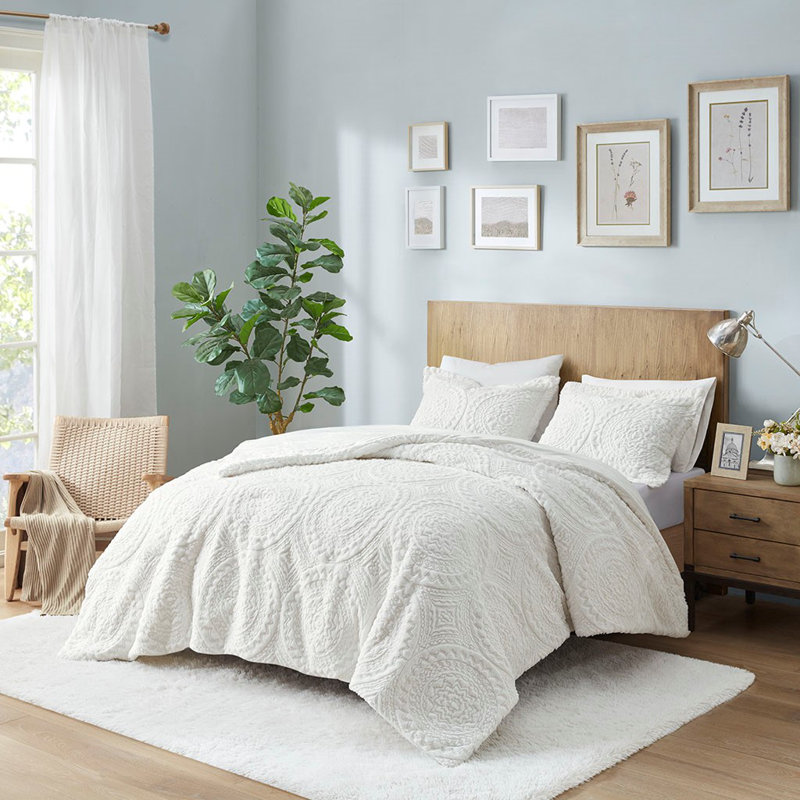 Ensemble d'édredon en polyester , Édredon pour lit simple + 1 taie décorative stan, Ivoire