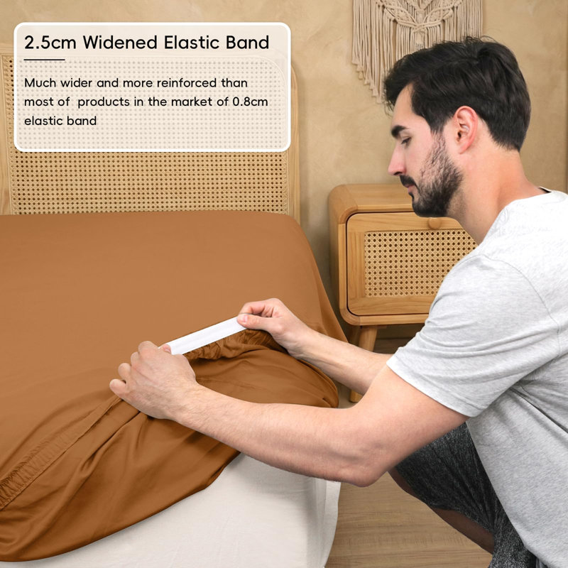 PHF 100% Rayon Derived from Bamboo Fitted Sheet, 16" Deep Pocket,2.5cm Wider Strong Elastic Easy Fit, Breathable Silky Soft Skin-Friendly for Hot Sleeper