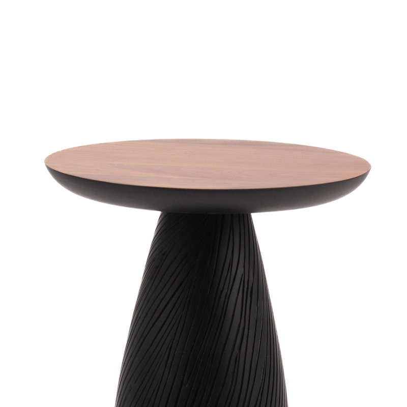 Mid-Century Farmhouse Cottagecore Round Wood Accent Drink Table, Black