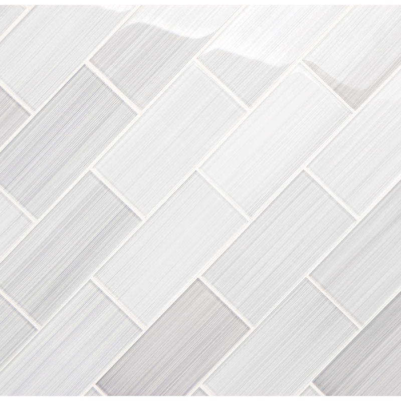 Carreau de mosaïque de verre à bords droits de qualité supérieure peint à la main 3 po x 6 po, Blanc