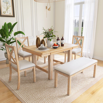 6-Piece Wood Top Farmhouse Dining Table Set With Bench
